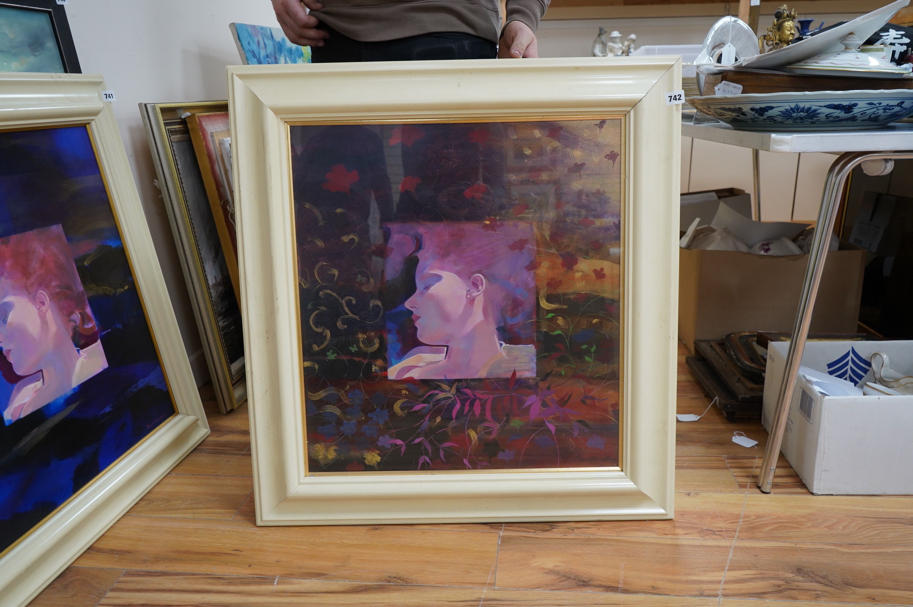 Paul Humphrey, Contemporary oil on board, Abstract composition, Study of a woman's head, signed, 64 x 57cm. Condition - good